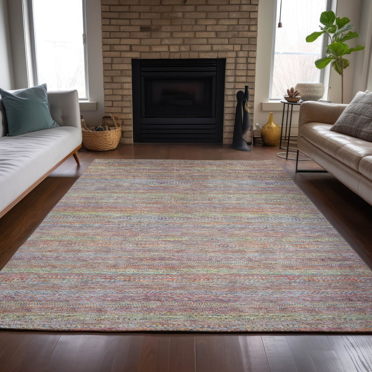 Addison Chantille ACN2148 Stripes Machine Made Transitional Terracotta Rug