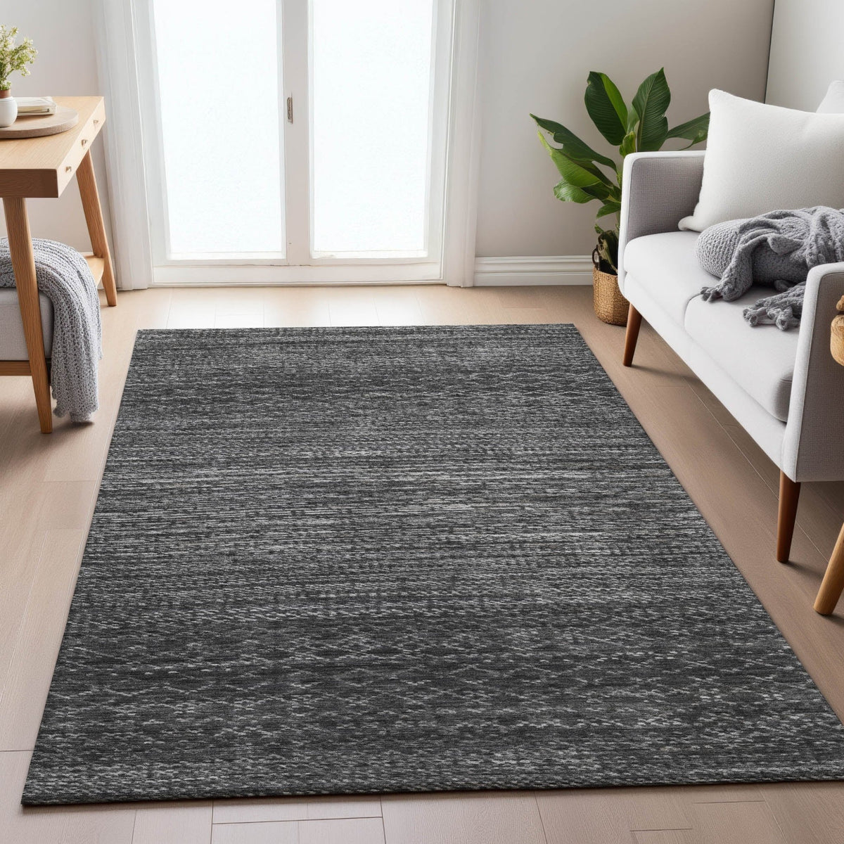Addison Chantille ACN2150 Stripes Machine Made Transitional Charcoal Rug
