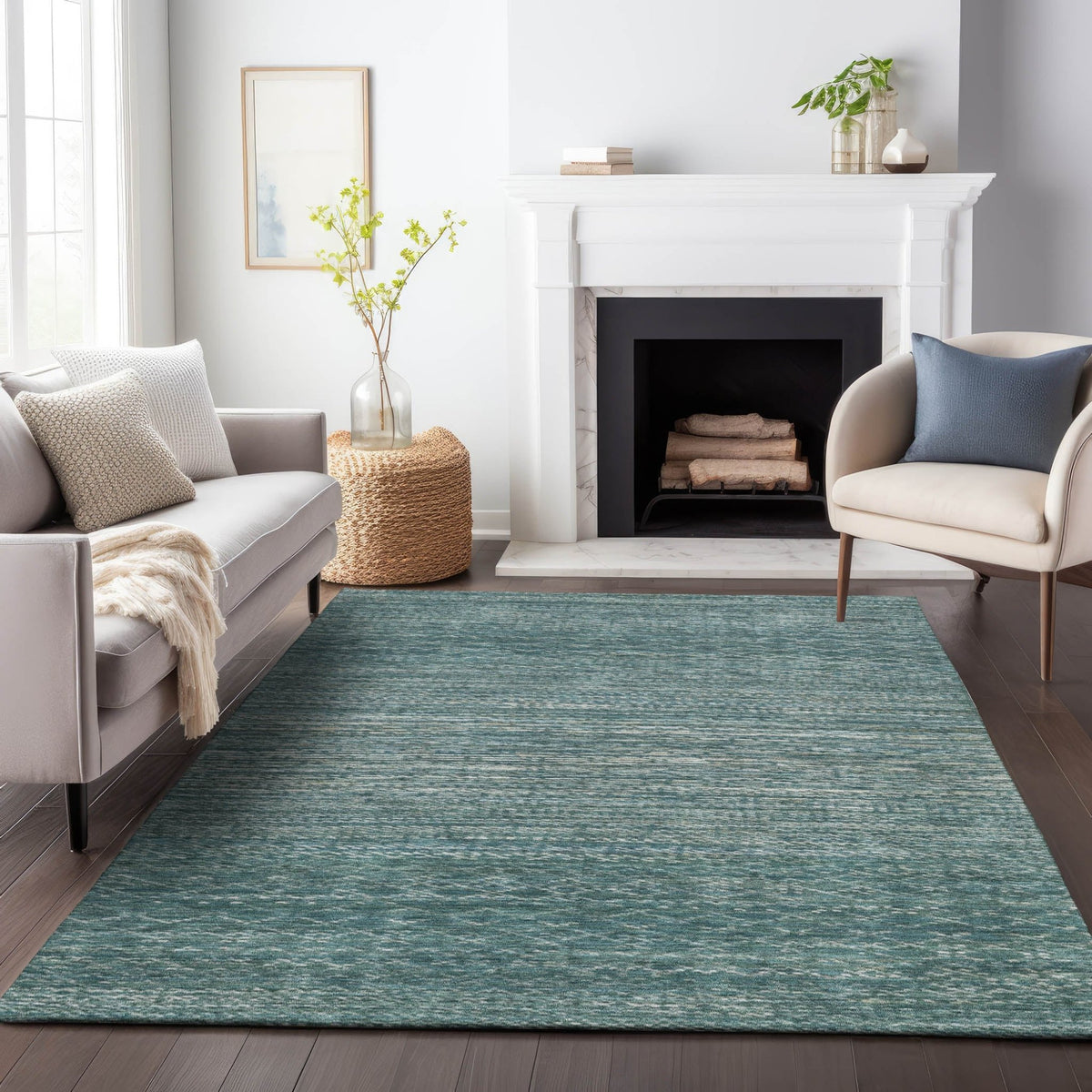 Addison Chantille ACN2150 Stripes Machine Made Transitional Teal Rug