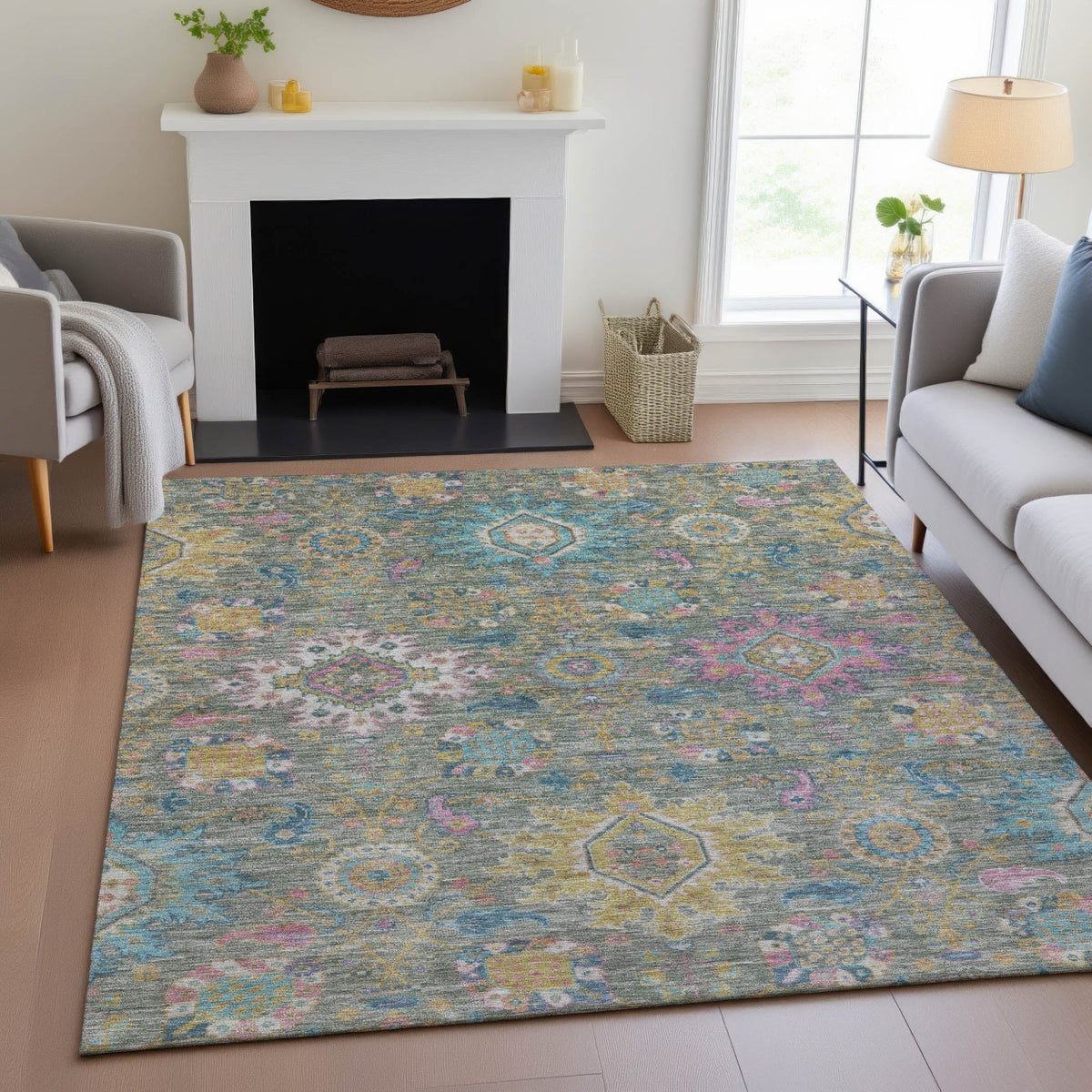 Addison Chantille ACN2151 Medallions Machine Made Traditional Aloe Rug
