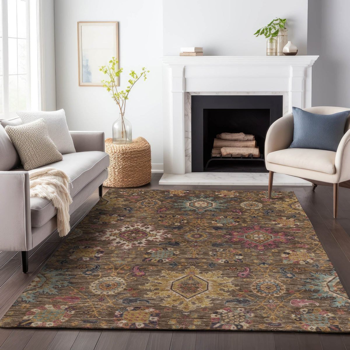 Addison Chantille ACN2151 Medallions Machine Made Traditional Chocolate Rug