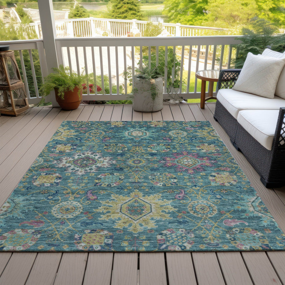 Addison Chantille ACN2151 Medallions Machine Made Traditional Teal Rug