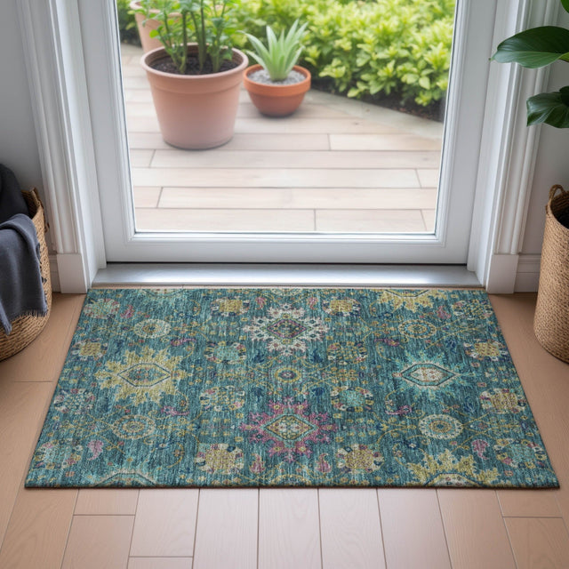 Addison Chantille ACN2151 Medallions Machine Made Traditional Teal Rug