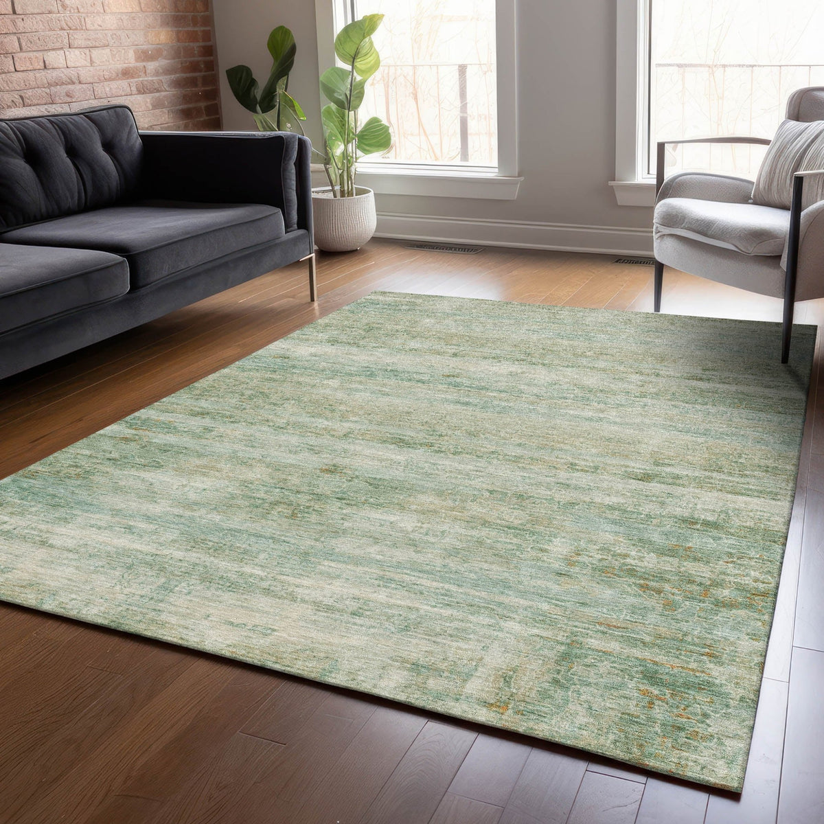 Addison Chantille ACN2154 Stripes Machine Made Transitional Green Rug