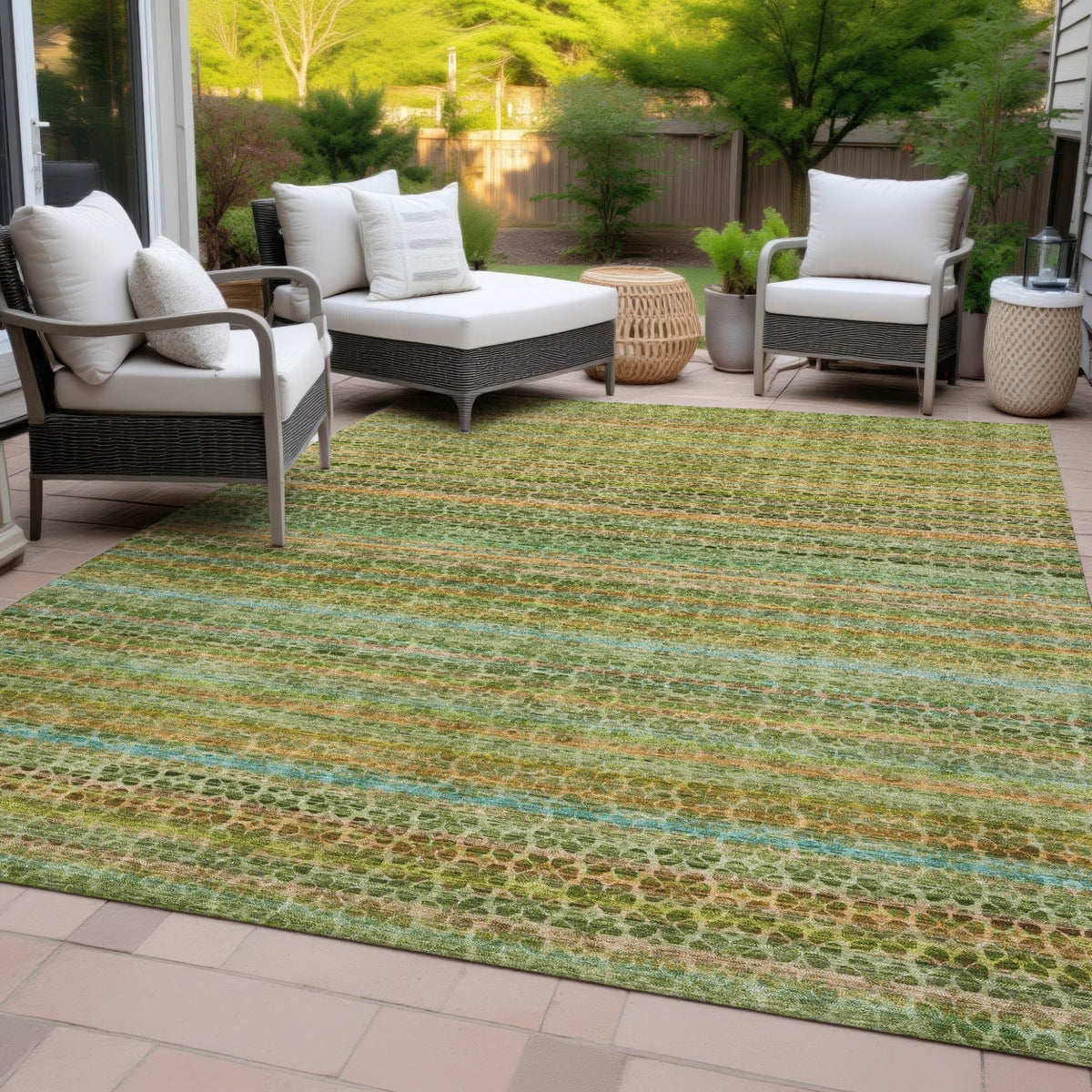 Addison Chantille ACN2155 Stripes Machine Made Transitional Green Rug