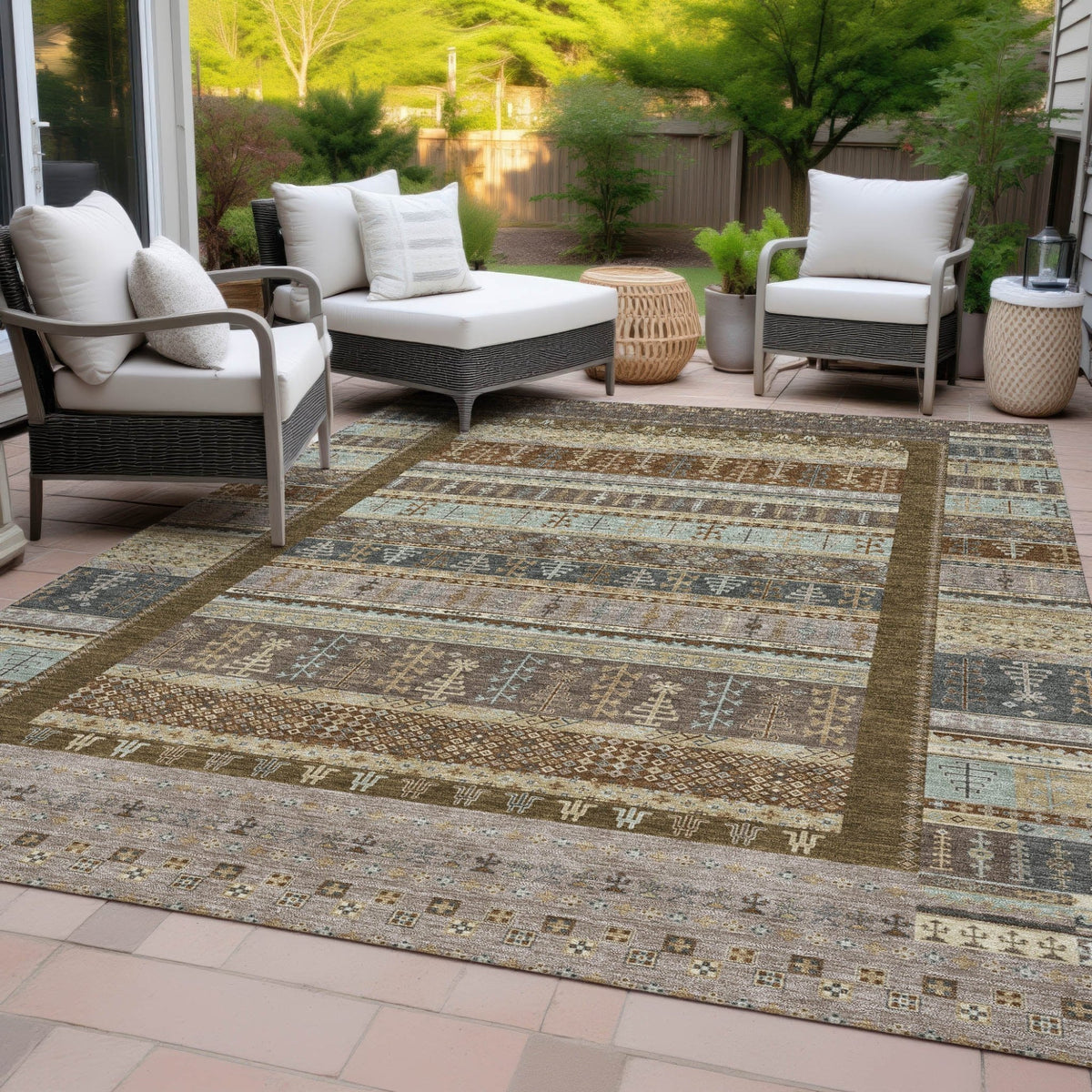 Addison Chantille ACN2160 Stripes Machine Made Transitional Brown Rug