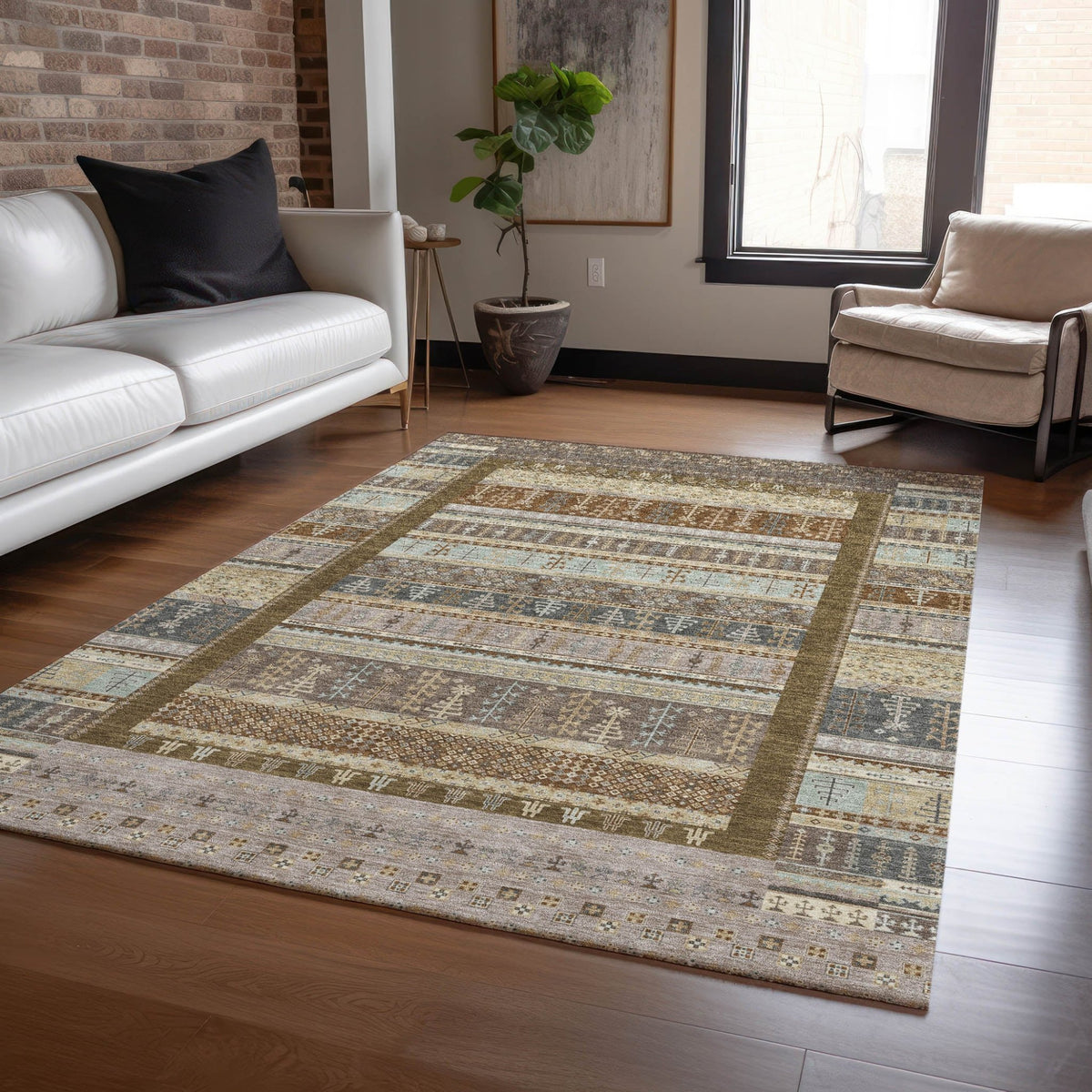 Addison Chantille ACN2160 Stripes Machine Made Transitional Brown Rug