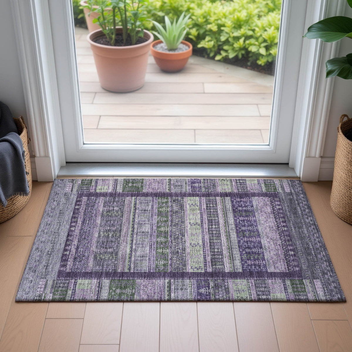 Addison Chantille ACN2160 Stripes Machine Made Transitional Purple Rug