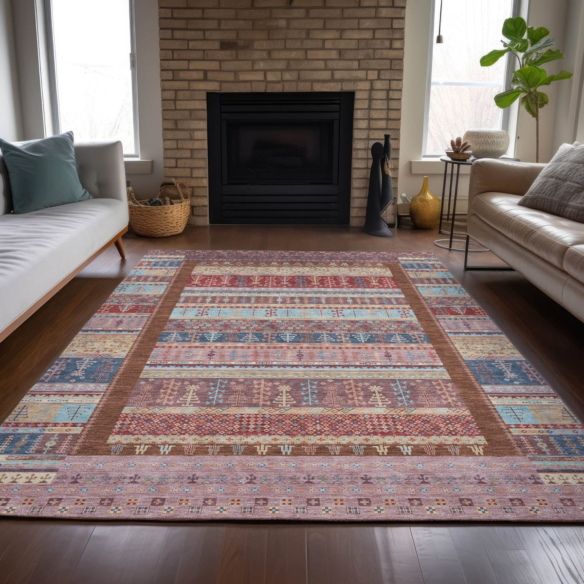 Addison Chantille ACN2160 Stripes Machine Made Transitional Red Rug