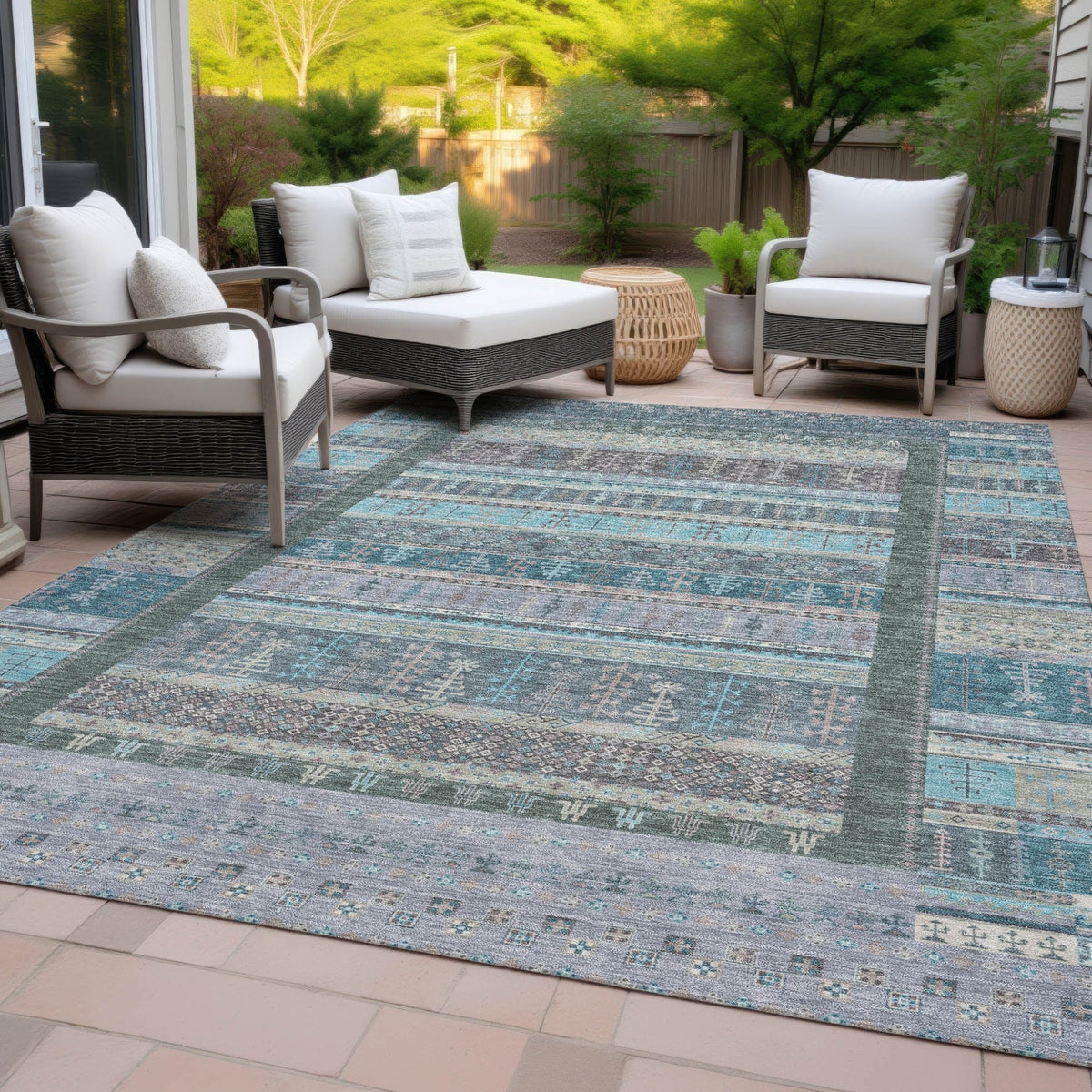 Addison Chantille ACN2160 Stripes Machine Made Transitional Teal Rug