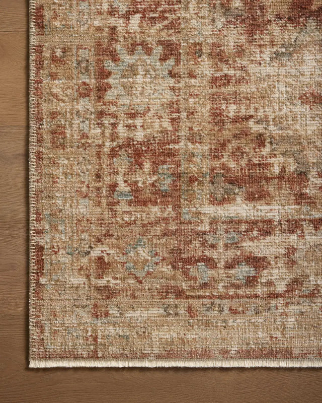 Loloi Heritage Her-03 Brick/Multi Rug - corner on wood