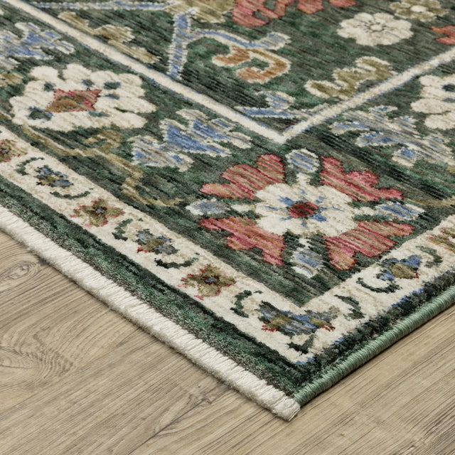 Oriental Weavers Sphinx HASTINGS HA02B Green Floral Rugs - corner detail