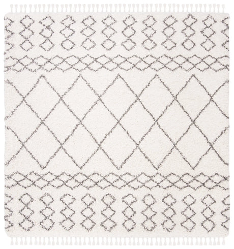 Safavieh Moroccan Fringe Shag 6'-7" x 6'-7" Rug in Ivory / Grey