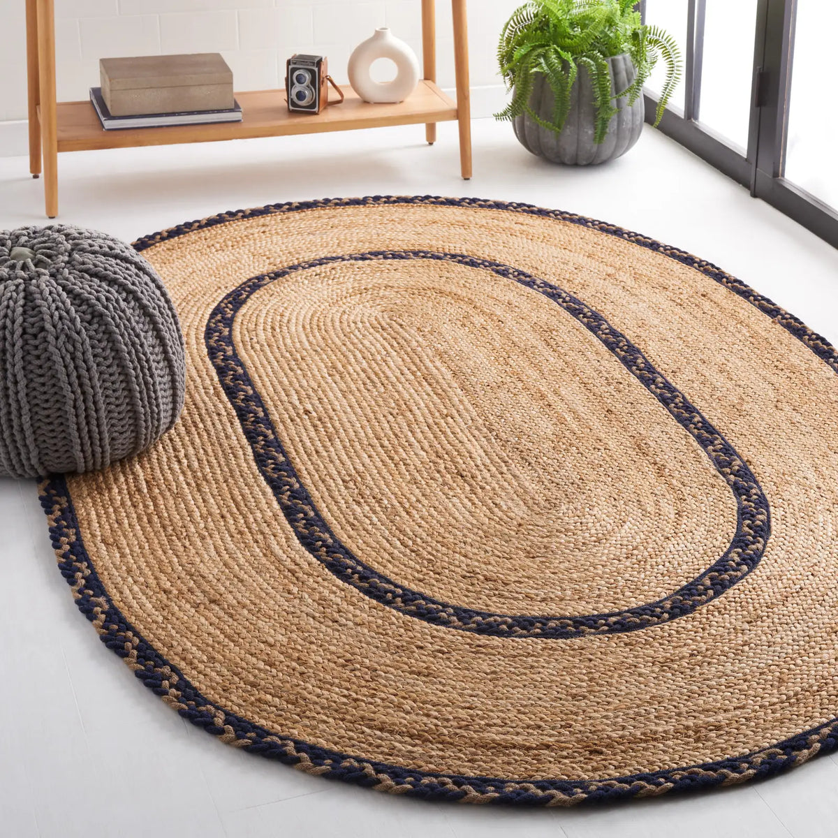 Safavieh Natural Fiber 5'-0" x 8'-0" Rug in Natural / Navy