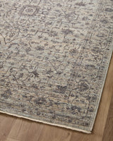 Loloi Sorrento Sor-01 Mist/Charcoal Rug - angled corner on wood
