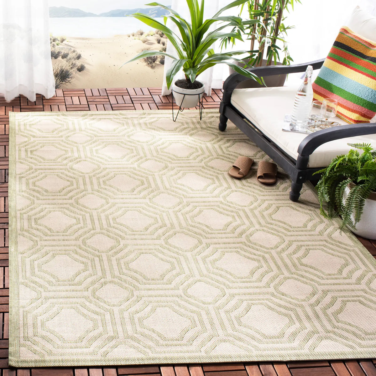 Safavieh Courtyard 4'-0" x 5'-7" Rug in Beige / Sweet Pea