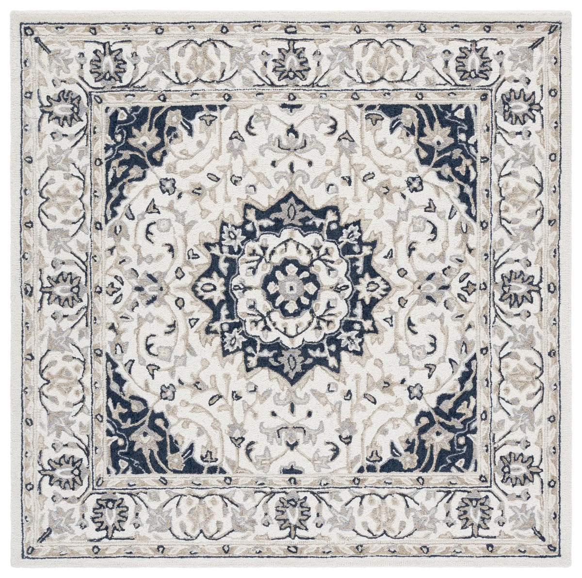 Safavieh Micro-Loop 5'-0" x 5'-0" Rug in Ivory / Navy