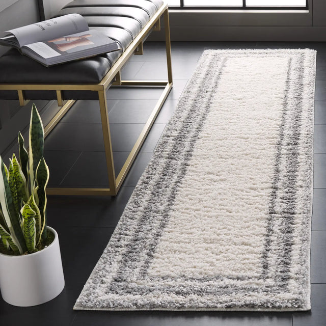 Safavieh Border & Stripe Shag 200 2'-2" x 8'-0" Rug in Ivory / Grey