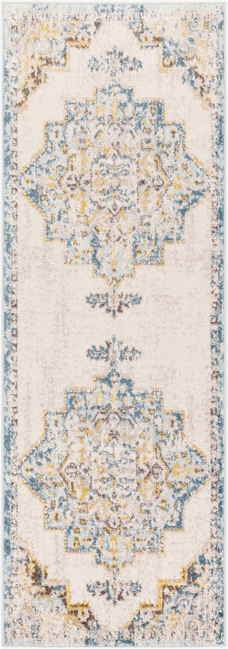 Surya Ankara Akr-2309 Ice Blue, Medium Gray, Light Gray, Blue, Mustard, Dark Brown Rug.