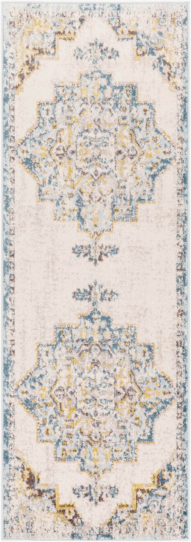 Surya Ankara Akr-2309 Ice Blue, Medium Gray, Light Gray, Blue, Mustard, Dark Brown Rug.