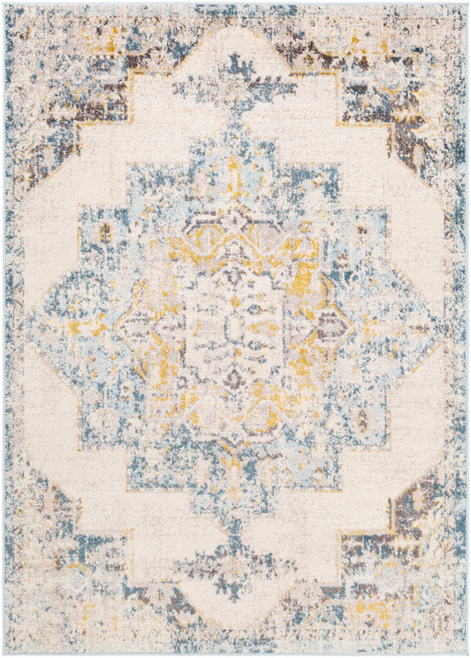 Surya Ankara Akr-2309 Ice Blue, Medium Gray, Light Gray, Blue, Mustard, Dark Brown Rug