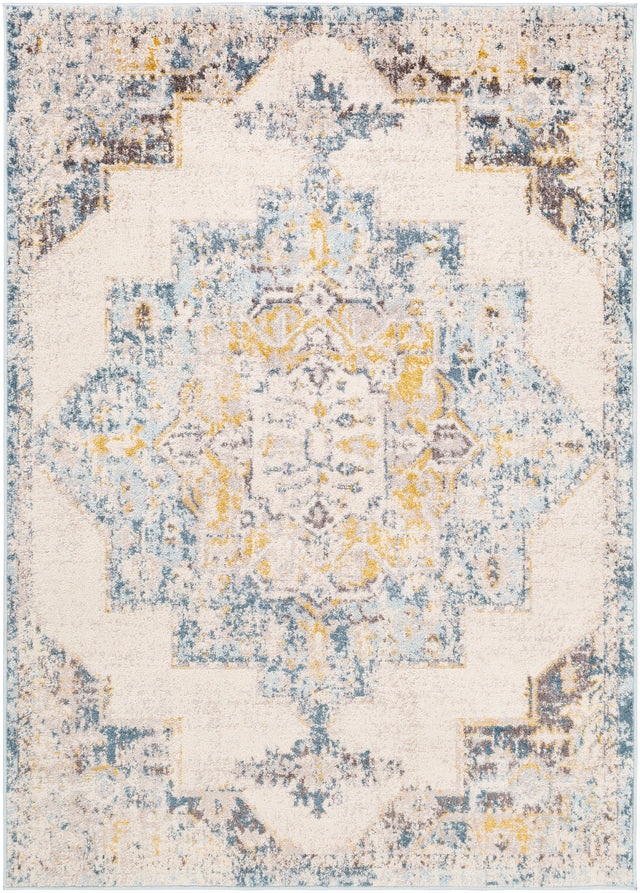 Surya Ankara Akr-2309 Ice Blue, Medium Gray, Light Gray, Blue, Mustard, Dark Brown Rug.