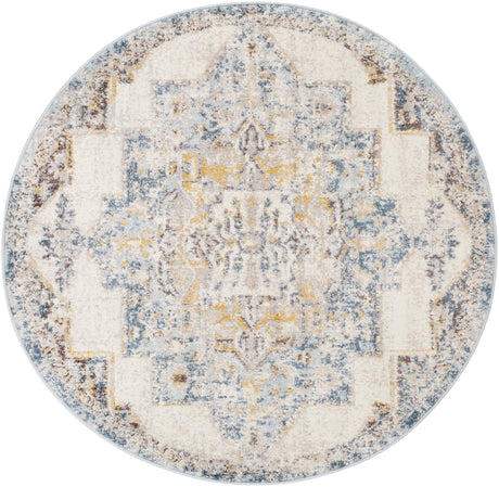 Surya Ankara Akr-2309 Ice Blue, Medium Gray, Light Gray, Blue, Mustard, Dark Brown Rug.