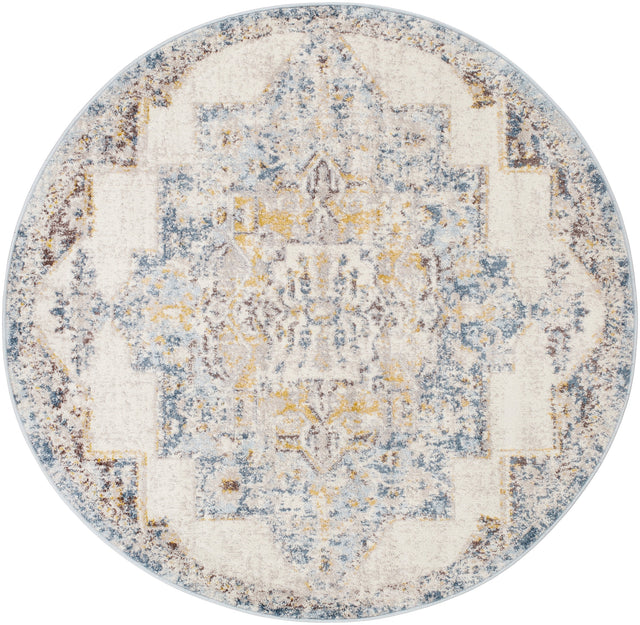 Surya Ankara Akr-2309 Ice Blue, Medium Gray, Light Gray, Blue, Mustard, Dark Brown Rug.