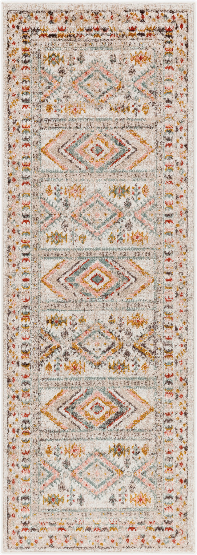 Surya Ankara Akr-2336 Dusty Pink, Sky Blue, Off-White, Light Gray, Charcoal, Mustard Rug.