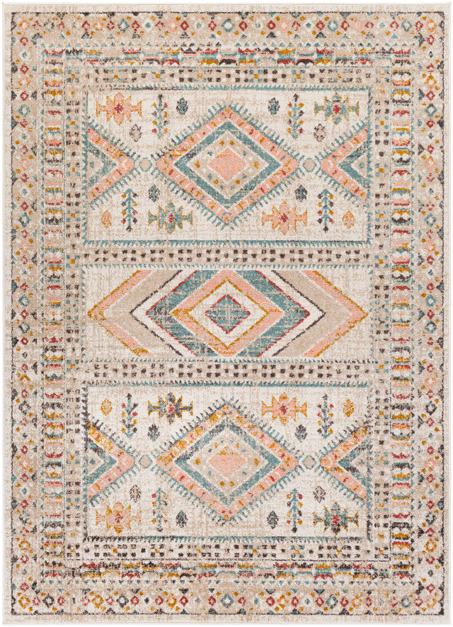 Surya Ankara Akr-2336 Dusty Pink, Sky Blue, Off-White, Light Gray, Charcoal, Mustard Rug.