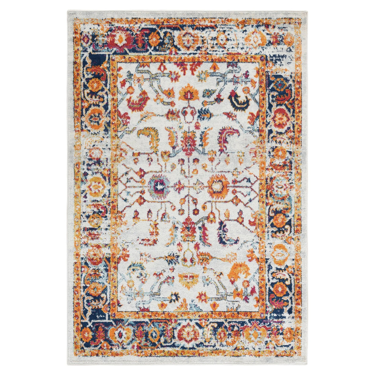 Amer Alexandria Farmhouse Bordered Power-Loom Ivory/Gold Area Rug