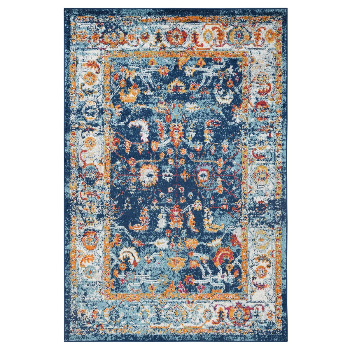 Amer Alexandria Farmhouse Bordered Power-Loom Navy Area Rug