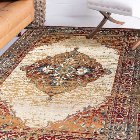 Amer Allure Classic Medallion Power-Loom Beige/Red Area Rug