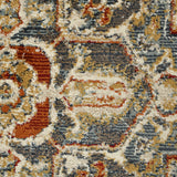 Rectangle area rug close-up of multicolor distressed pattern in beige, blue, and brown