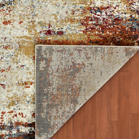 Contemporary ivory area rug with orange and blue distressed pattern, rectangular