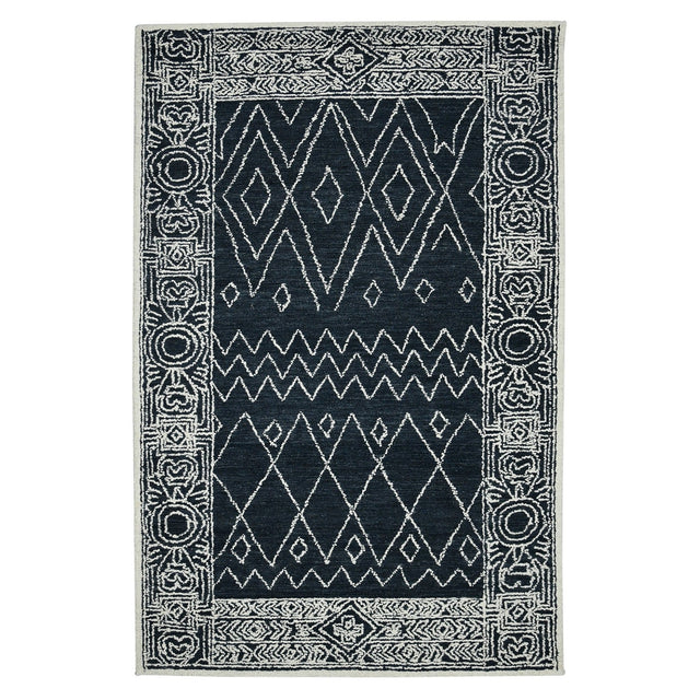 Amer Berlin Farmhouse Geometric Hand-Hooked Charcoal/White Area Rug