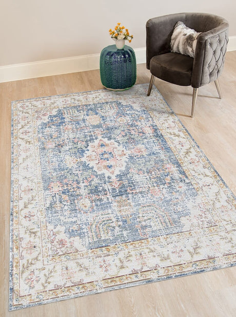 Amer Century Cen-18 Indigo Blue Ivory Rugs.