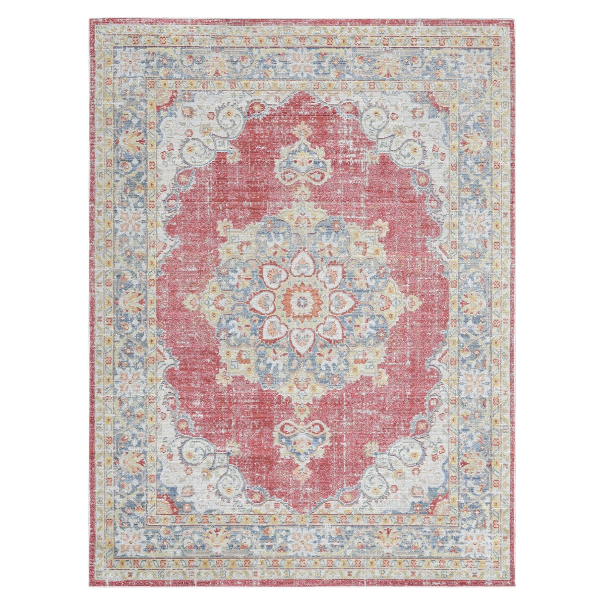 Amer Century Vintage Medallion Power-Loom Burgundy Red/Teal Rug