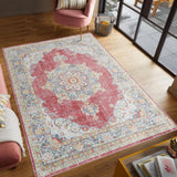 Amer Century Vintage Medallion Power-Loom Burgundy Red/Teal Rug