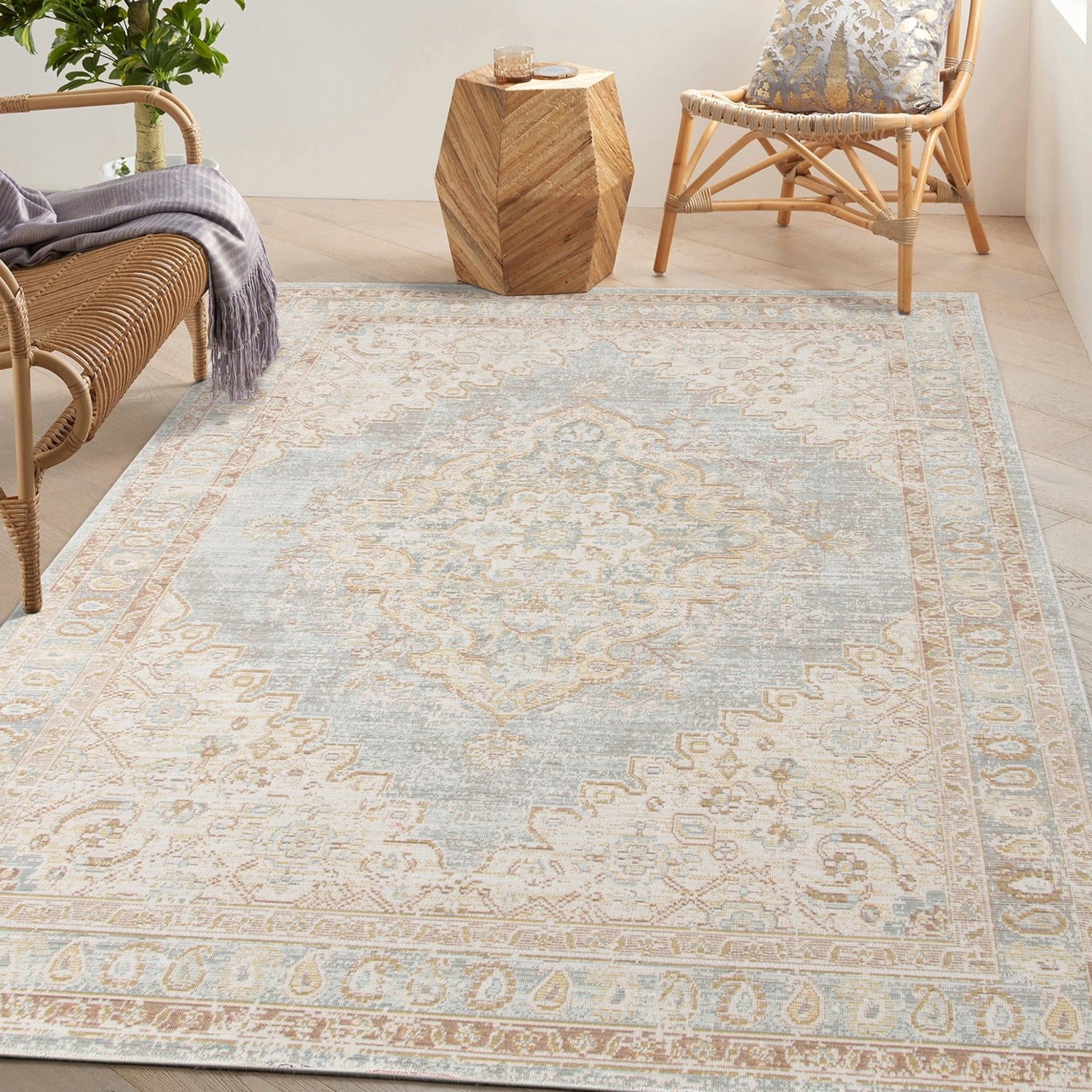 Amer Century Vintage Medallion Power-Loom Gray/Ivory Area Rug
