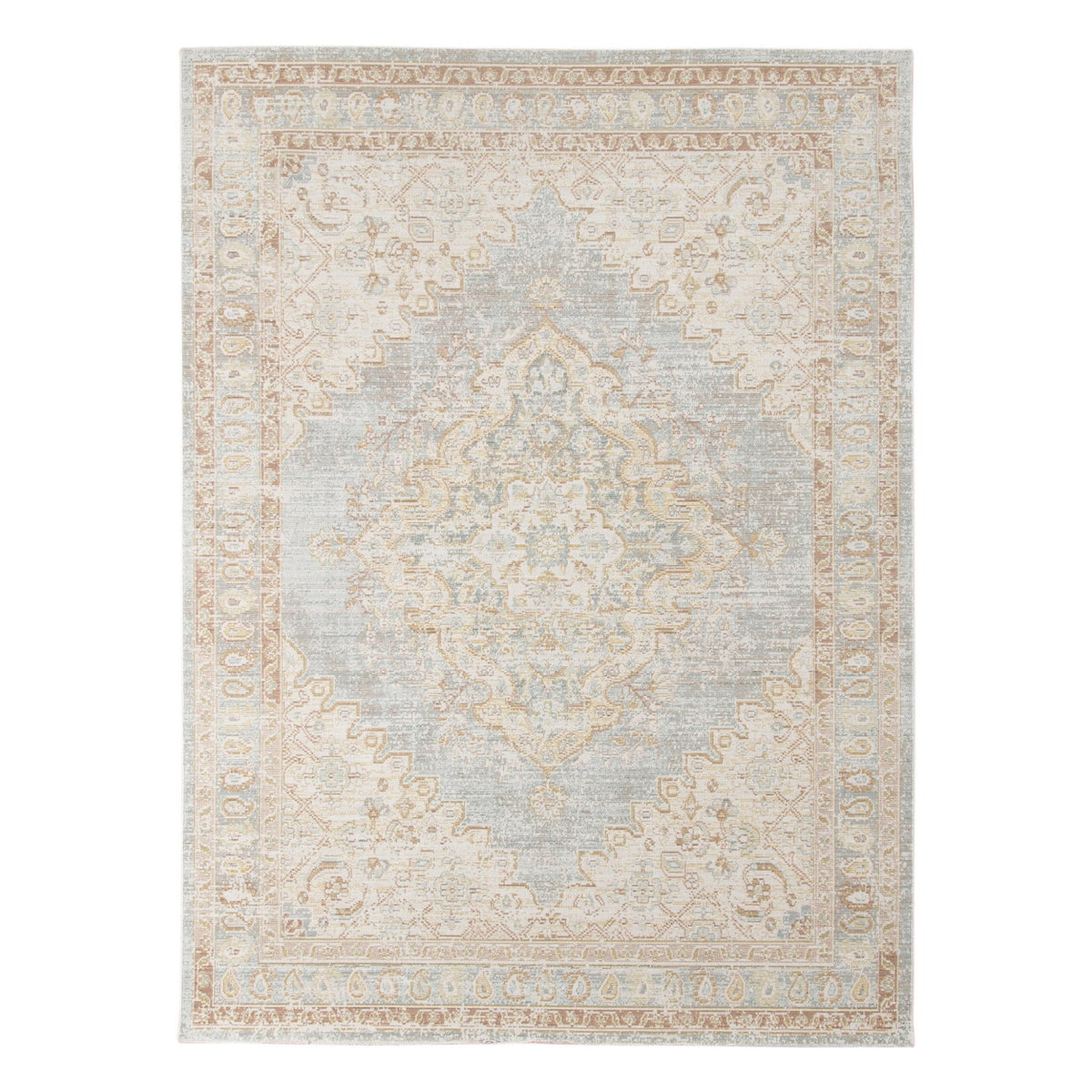 Amer Century Vintage Medallion Power-Loom Gray/Ivory Runner Rug