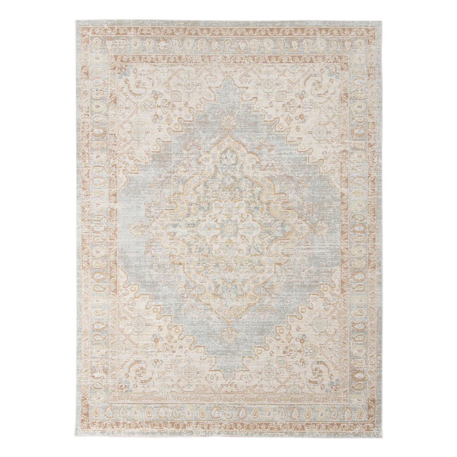 Amer Century Vintage Medallion Power-Loom Gray/Ivory Runner Rug