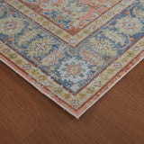 Rectangle area rug with distressed medallion border and multicolor weave