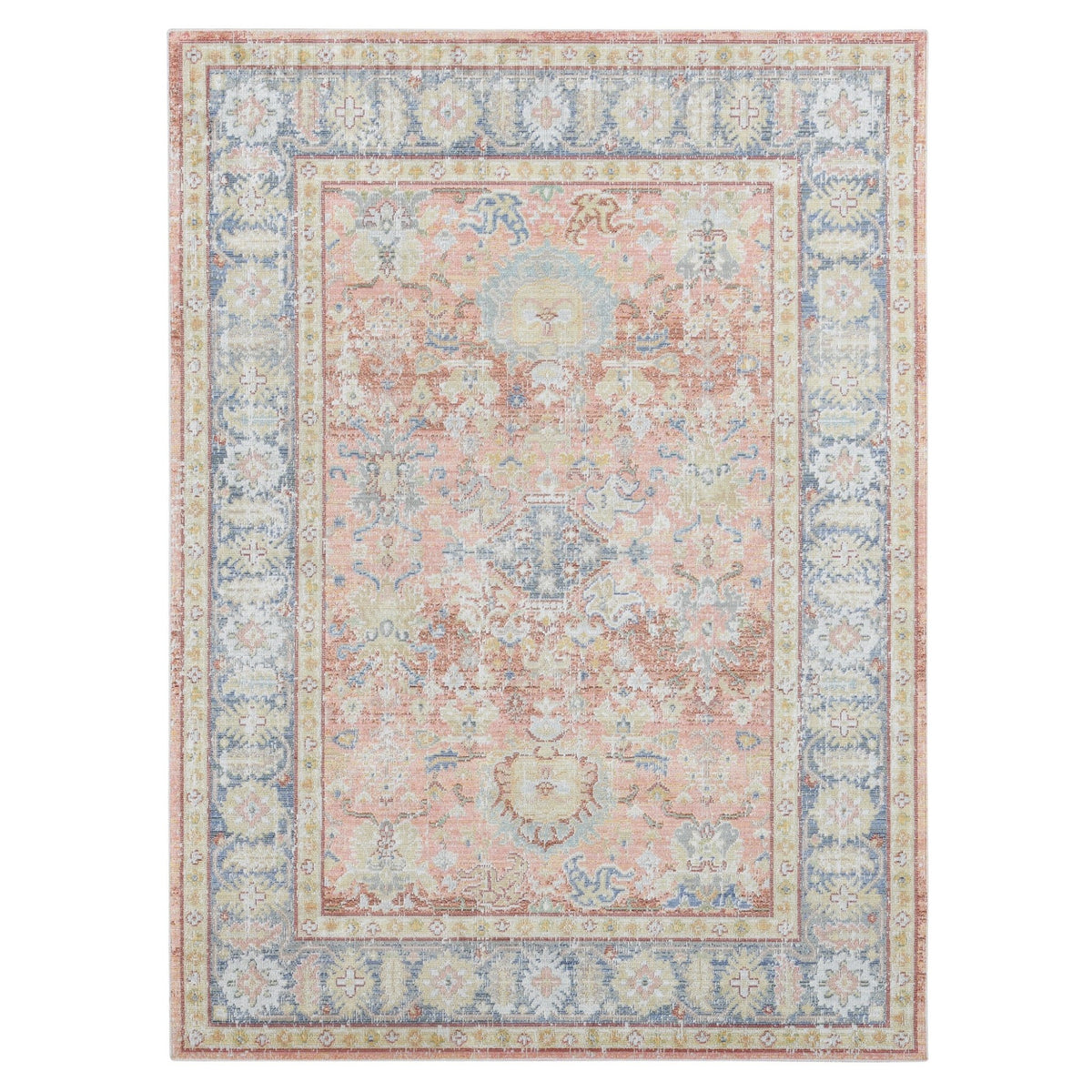Amer Century Vintage Medallion Power-Loom Living Coral Runner Rug