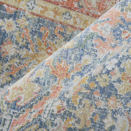 Amer Century vintage medallion rug close-up of woven multicolor texture, soft distressed look