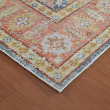 Amer Century vintage medallion rug corner, multicolor medallion with light blue border