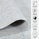 Sea mist vintage medallion area rug rolled edge with distressed light-blue pattern