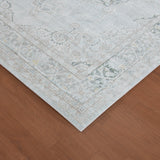 Sea mist vintage medallion area rug corner with border trim and distressed pattern