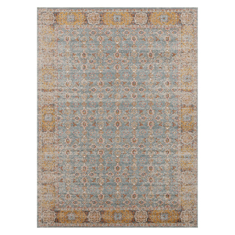 Amer Eternal Farmhouse Bordered Power-Loom Teal/Gold Area Rug