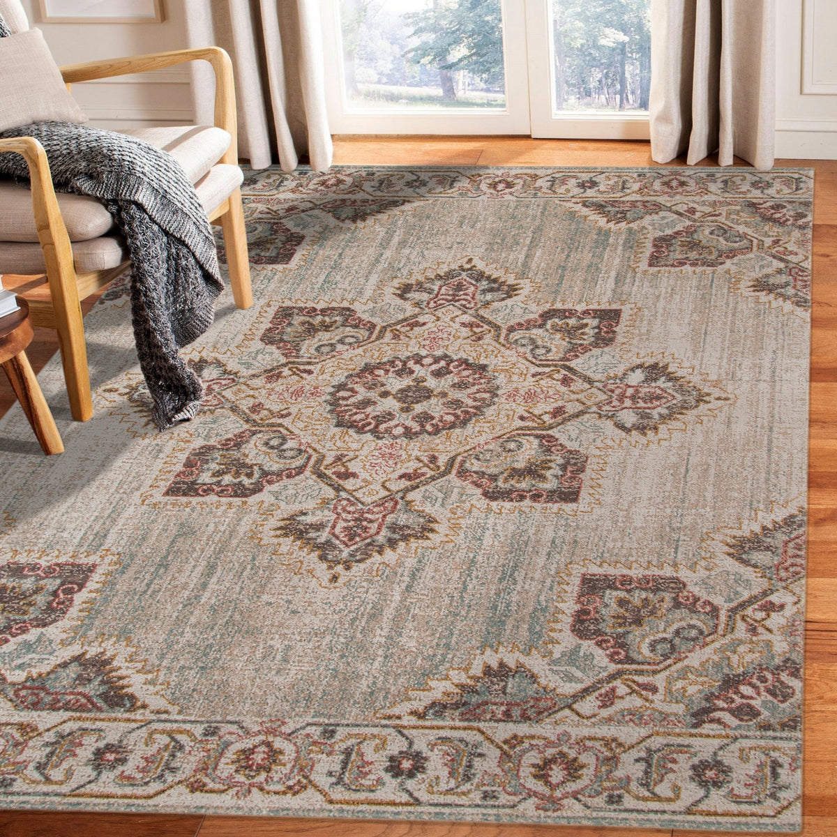 Amer Eternal Farmhouse Medallion Power-Loom Beige/Sand Area Rug